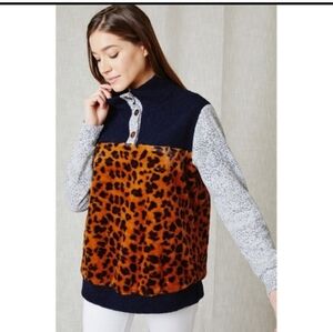 Women's red leopard print teddy bear fuzzy sweater